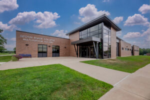 Expansive exterior view of the entrance to the Multi-purpose Building