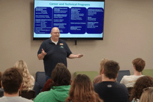 Dean O'Brien talking with guests during a previous College Visit Day