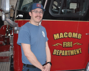 Image of 2015 graduate Coulton Wascher who was sworn in as a firefighter for Macomb Il Fire Department.