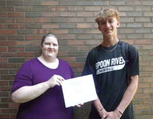 SRC Faculty Association President Bridget Loftus and student Connor Smith, recipient of the Bonnie Stine Scholarshp