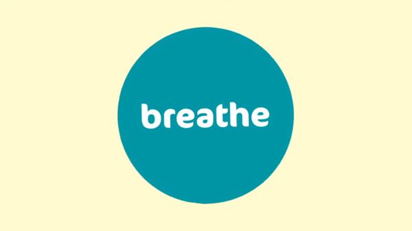 Image of blue ball with the text: "breathe"