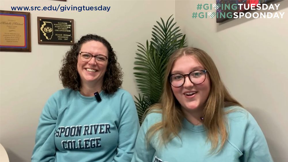 image of Sarah Dalpiaz and Brianna Raleigh, with text: www.src.edu/givingtuesday and #GIVINGTUESDAY #GIVINGSPOONDAY