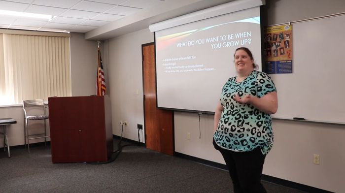Bridget Loftus giving College Theme presentation