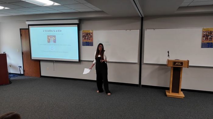 Health Science professor, Elaine Lucas, giving college theme presentation