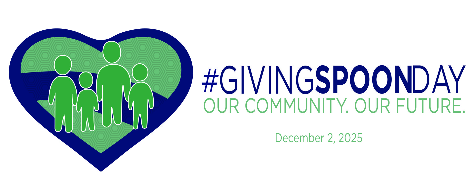 Info graphic of heart with people images over it and text: #GivingSPOONday Our Community, Our Future. December 2, 2025