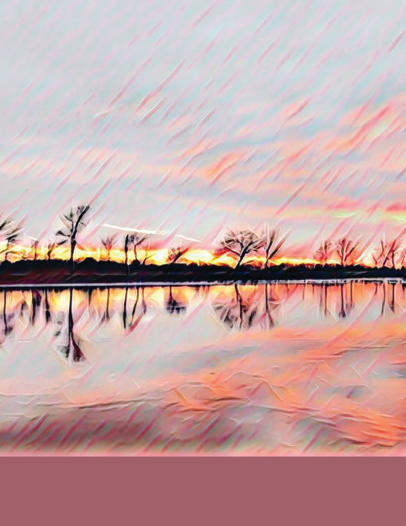 Winter sunset landscape by Carl Moreland — the back cover image of Kaleidoscope 2025–2026.