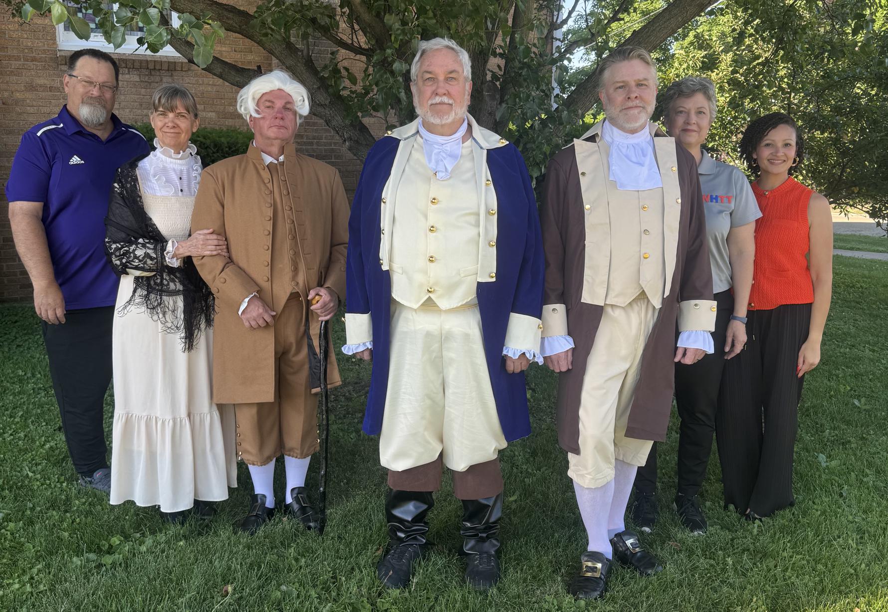 Cast photo of We Hold These Truths show, some in period costumes